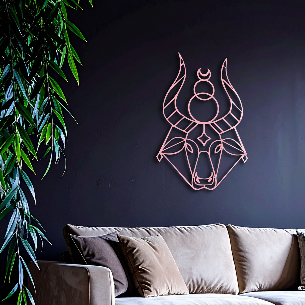 Taurus Zodiac Metal Wall Art – Geometric Bull Head Astrology Home Decor - KAFGP142