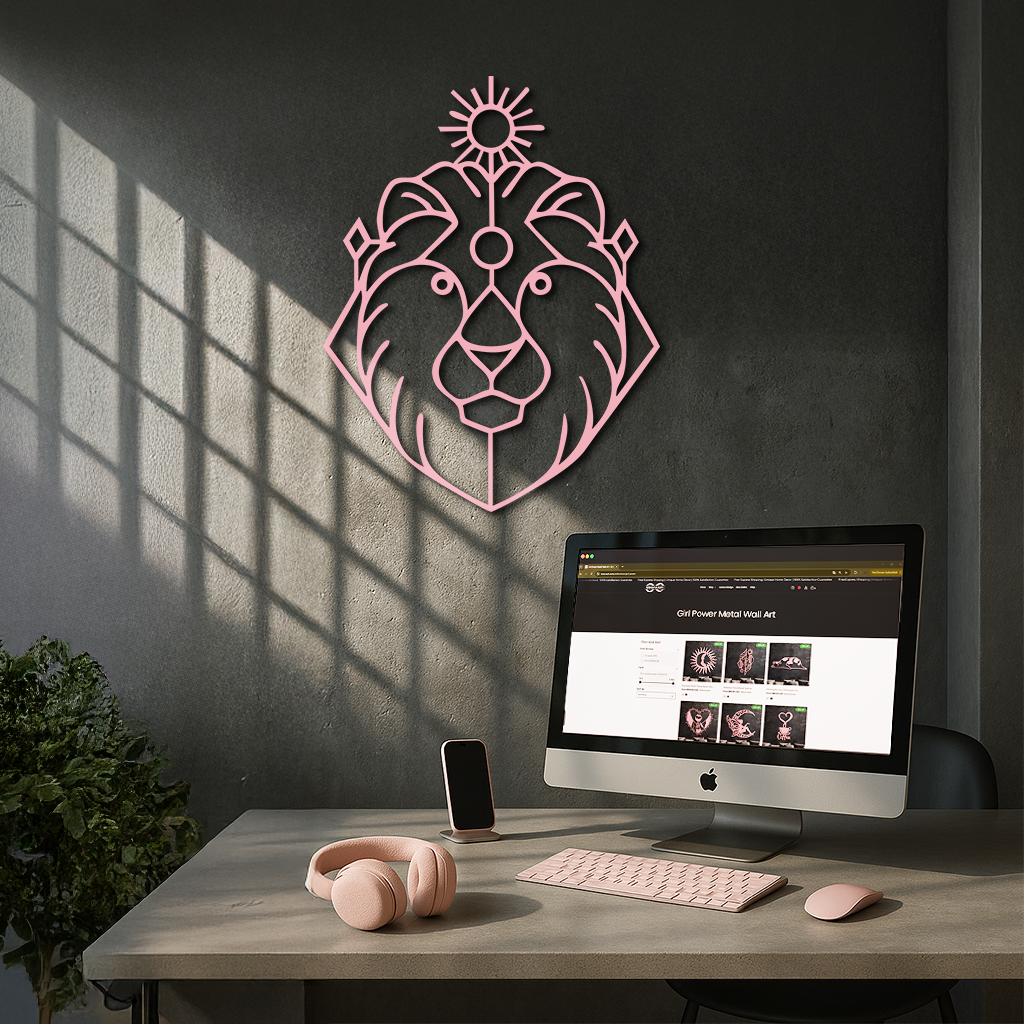 Leo Zodiac Metal Wall Art – Geometric Lion Horoscope Decor - KAFGP144