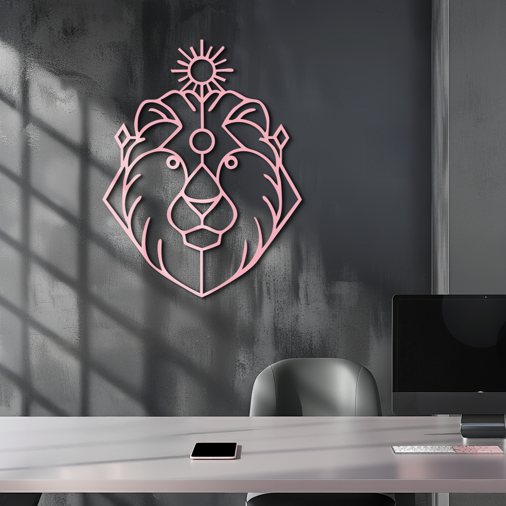 Leo Zodiac Metal Wall Art – Geometric Lion Horoscope Decor - KAFGP144