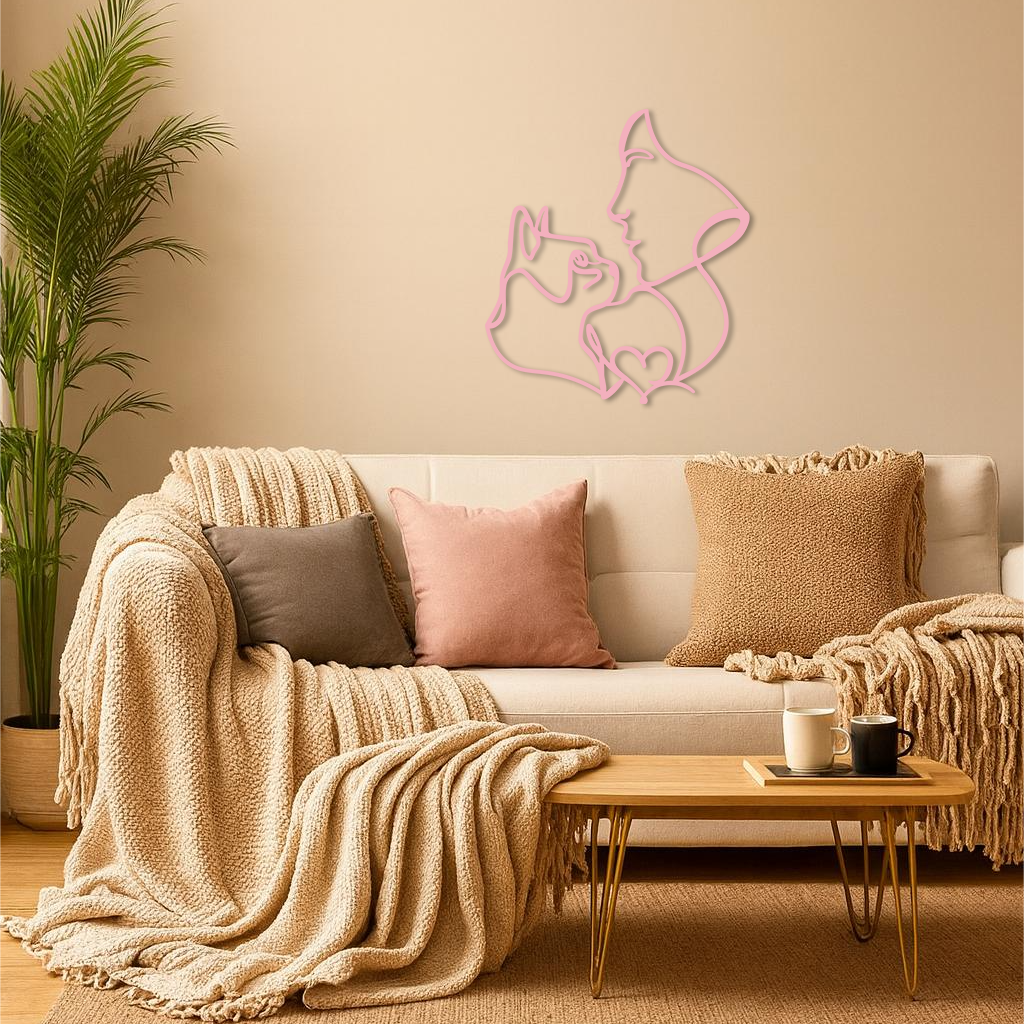 Cat and Woman Silhouette Metal Wall Art – Modern Pet Lover Line Art Decor - KAFGP146
