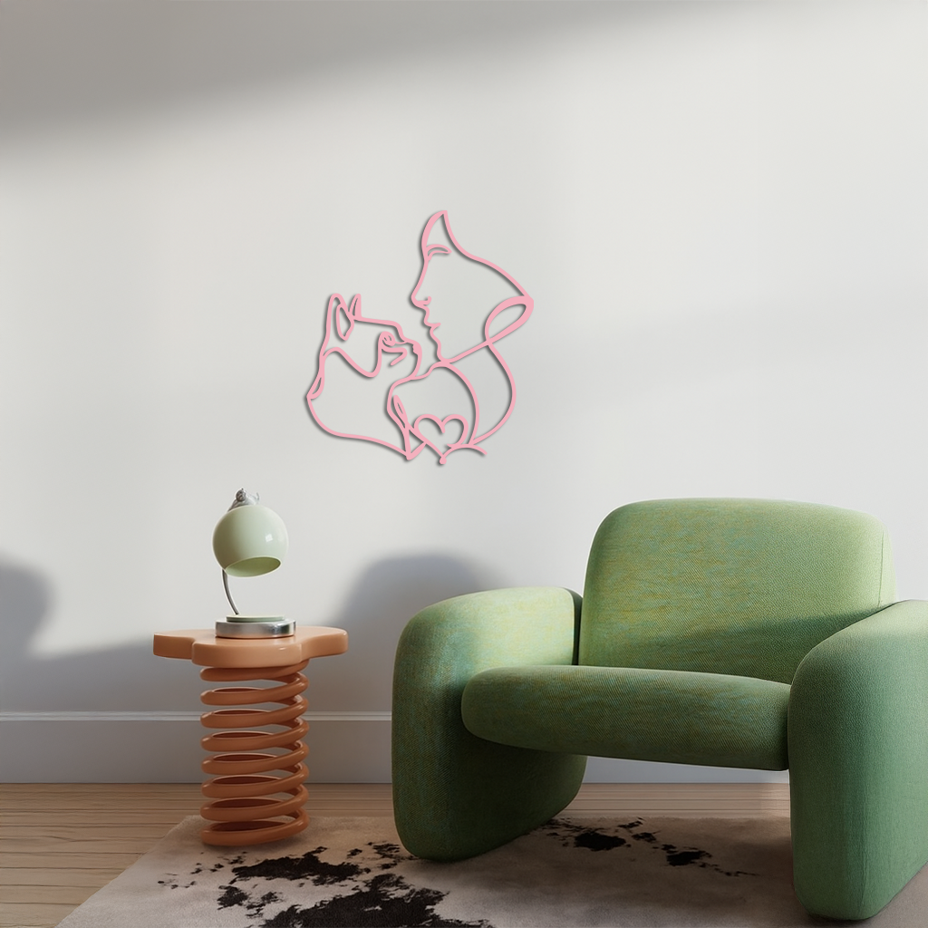 Cat and Woman Silhouette Metal Wall Art – Modern Pet Lover Line Art Decor - KAFGP146
