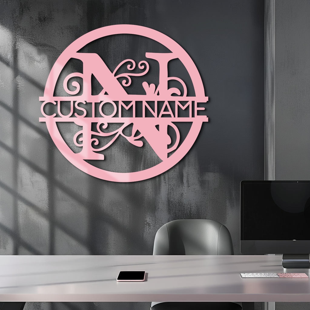 Personalized Monogram Metal Wall Art – Custom Initial & Name Round Sign - KAFGP147