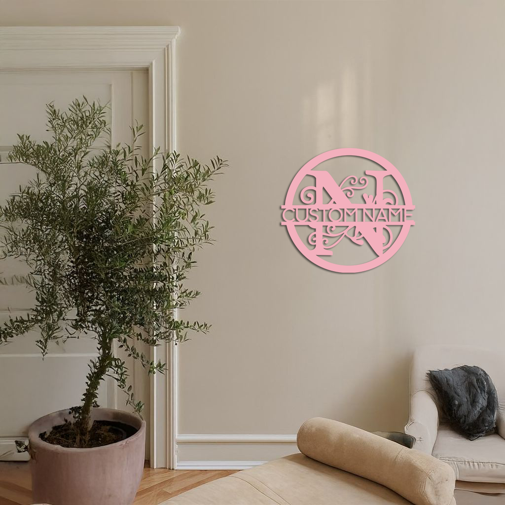 Personalized Monogram Metal Wall Art – Custom Initial & Name Round Sign - KAFGP147