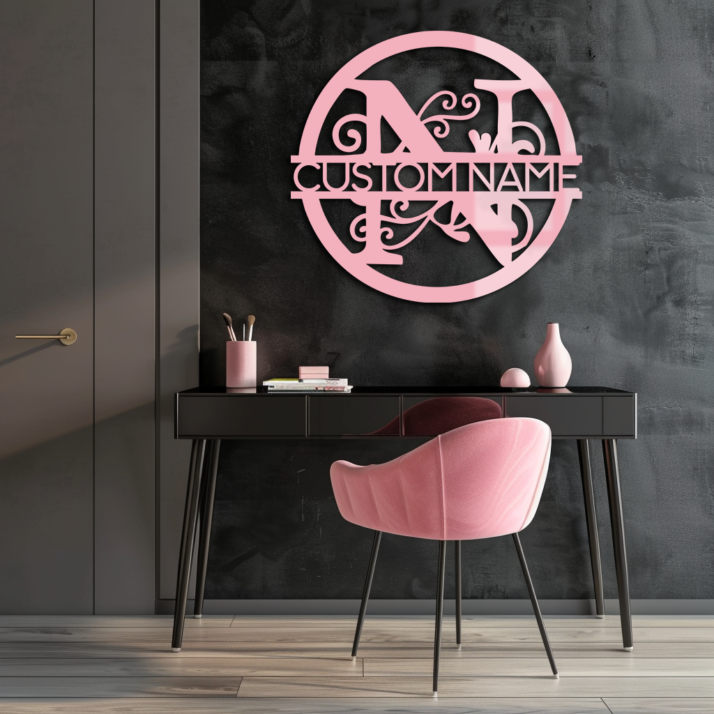 Personalized Monogram Metal Wall Art – Custom Initial & Name Round Sign - KAFGP147