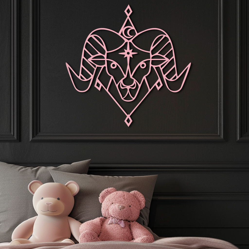 Aries Zodiac Sign Metal Wall Art – Geometric Ram Head Astrology Decor - KAFGP150