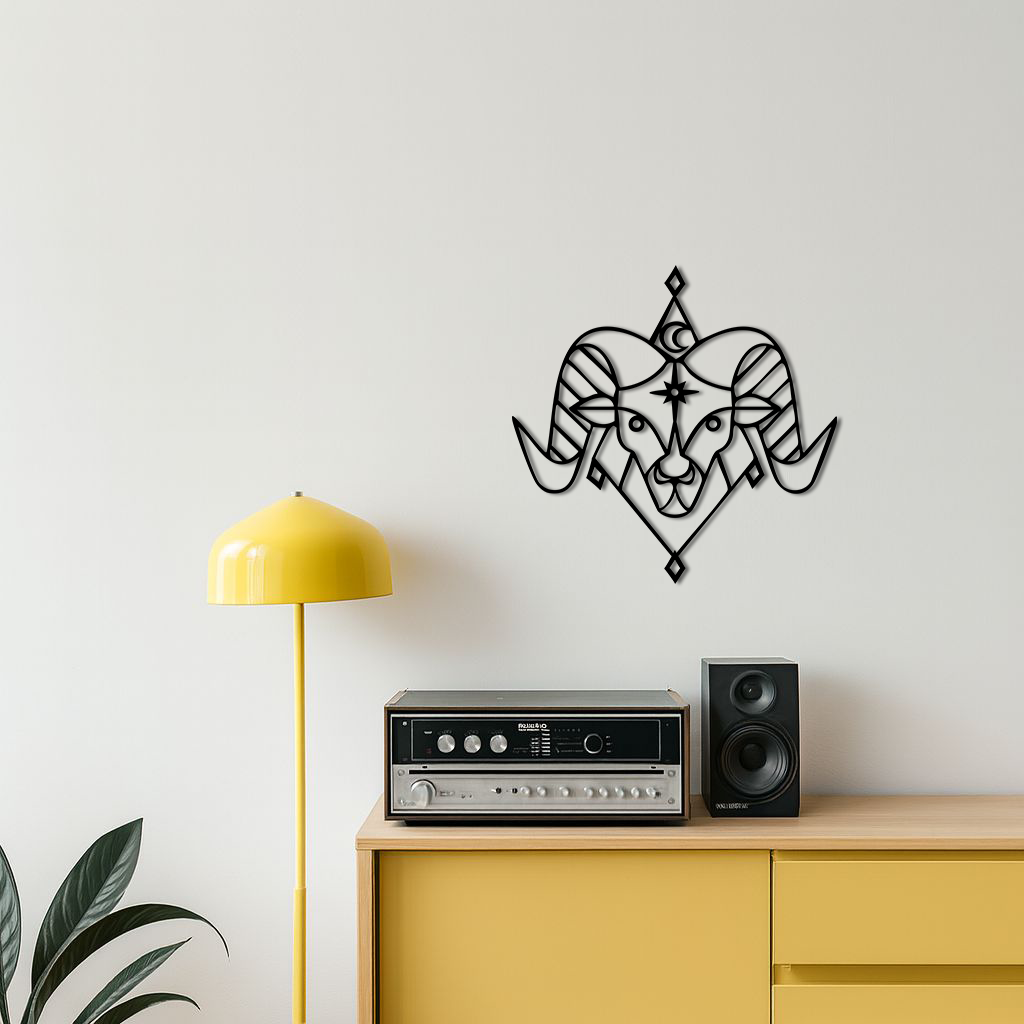 Aries Zodiac Sign Metal Wall Art – Geometric Ram Head Astrology Decor - KAFGP150