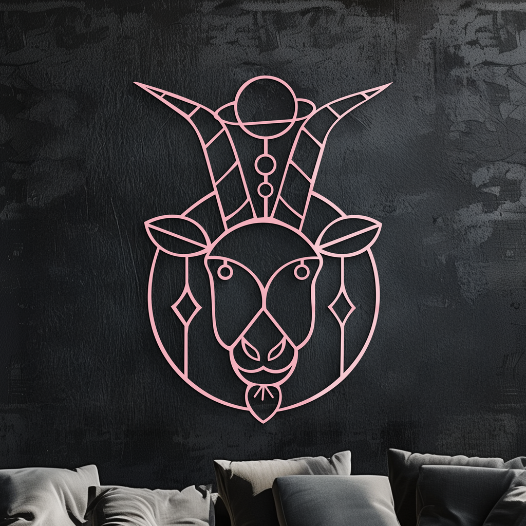 Capricorn Zodiac Metal Wall Art – Geometric Pink Astrology Decor - KAFGP154