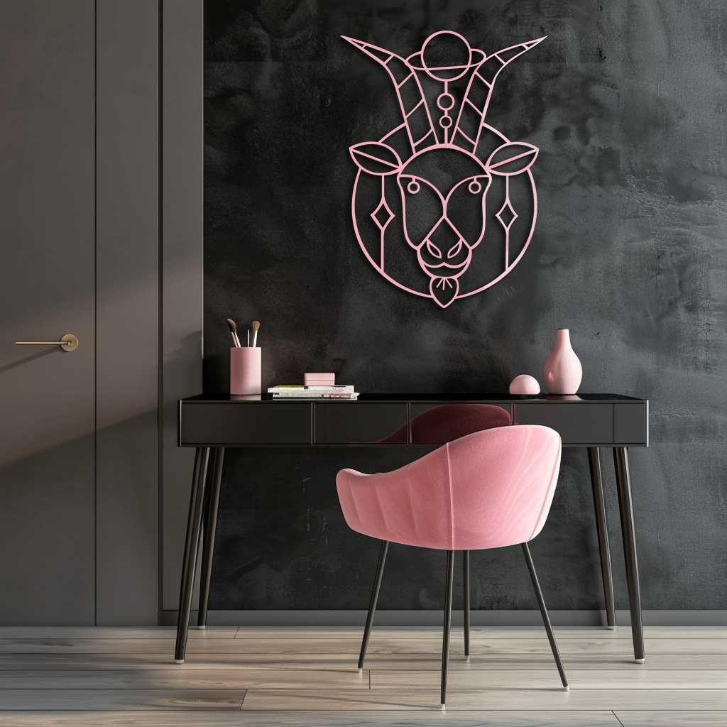 Capricorn Zodiac Metal Wall Art – Geometric Pink Astrology Decor - KAFGP154