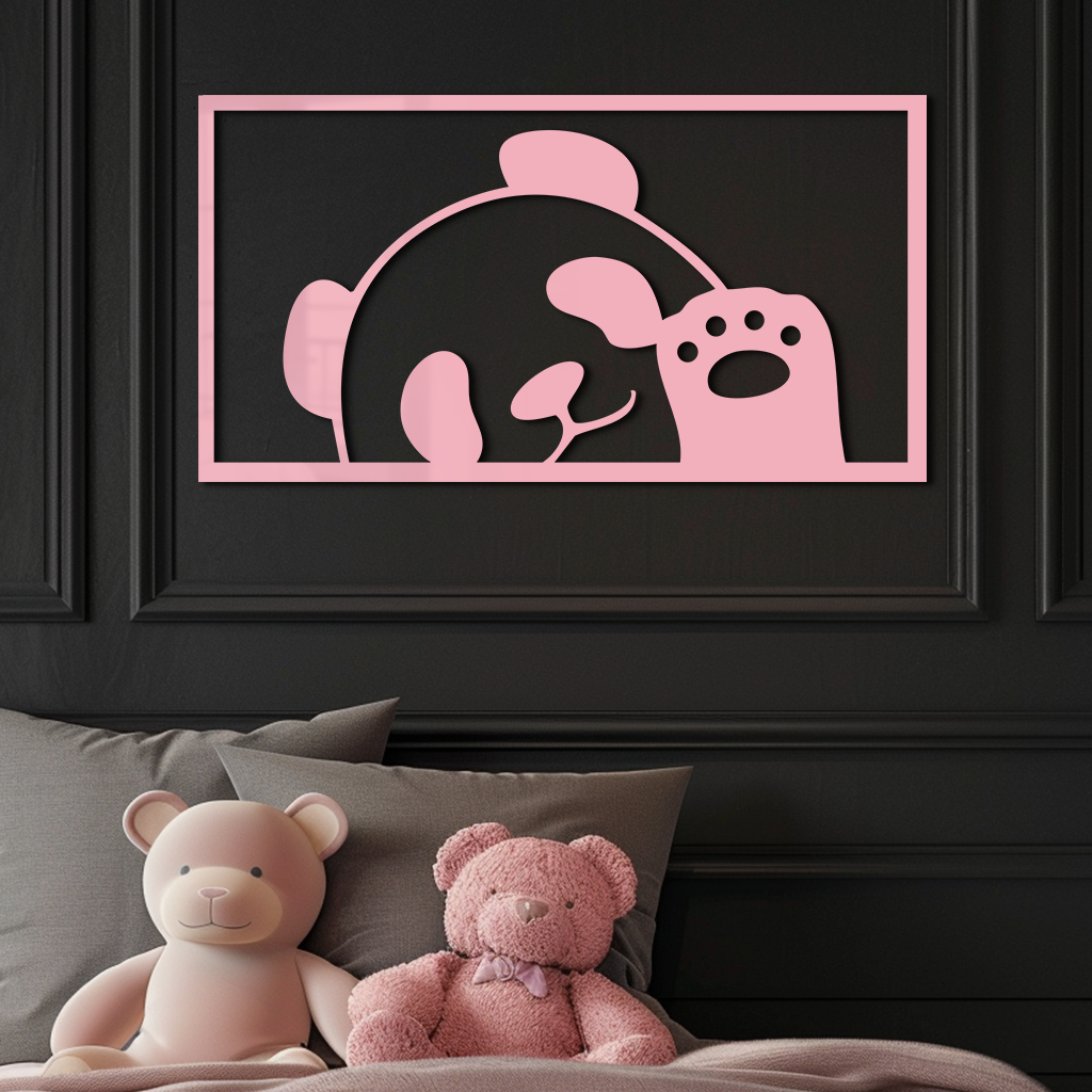 Pink Panda Silhouette Metal Wall Art – Cute Animal Design - KAFGP155