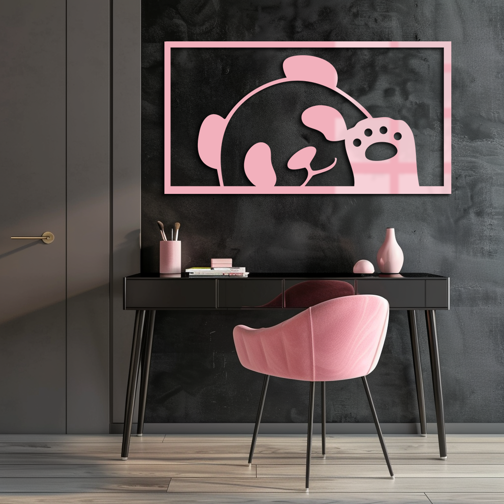 Pink Panda Silhouette Metal Wall Art – Cute Animal Design - KAFGP155