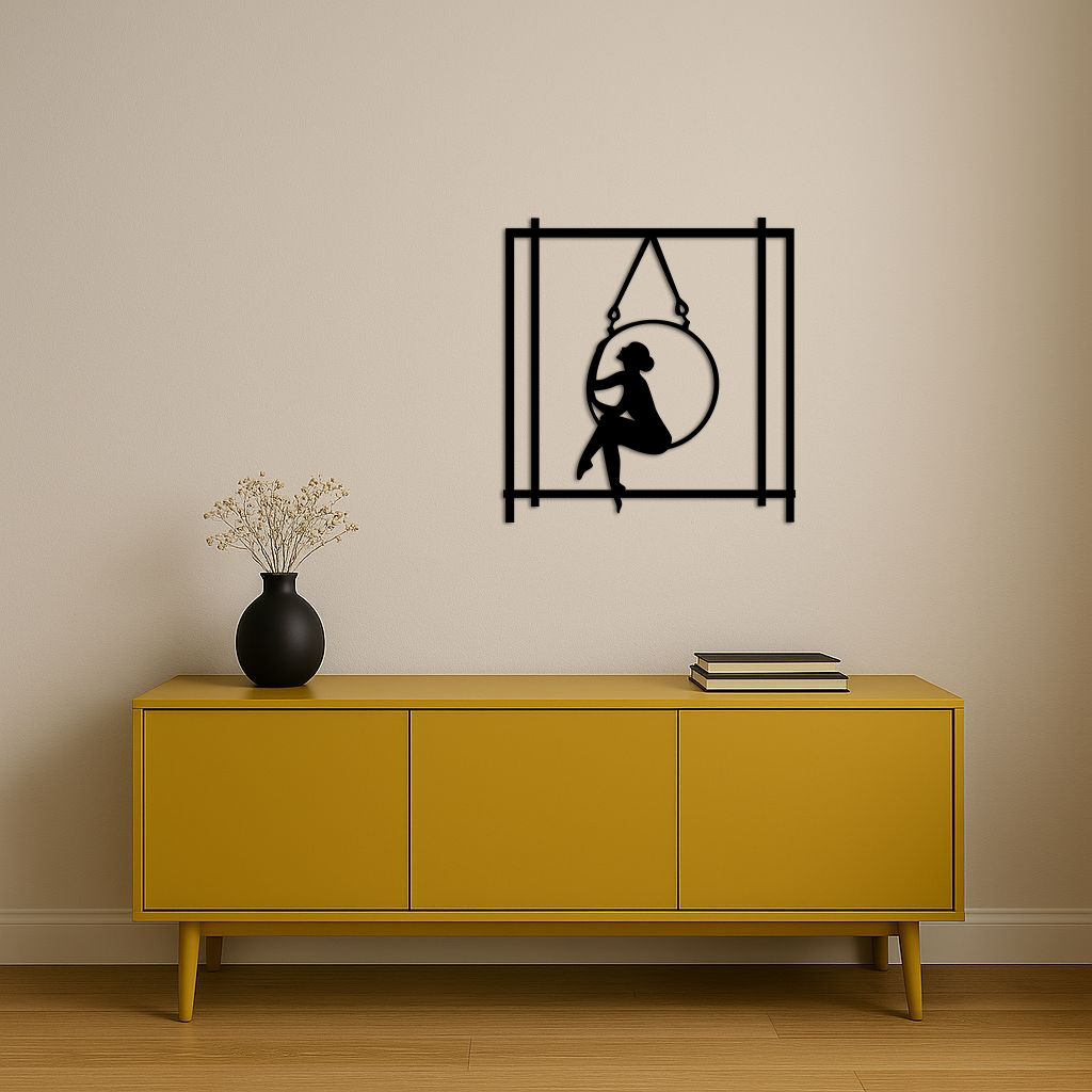Woman on Hanging Ring Silhouette Modern Home Décor - Pink Metal Wall Art - KAFGP158