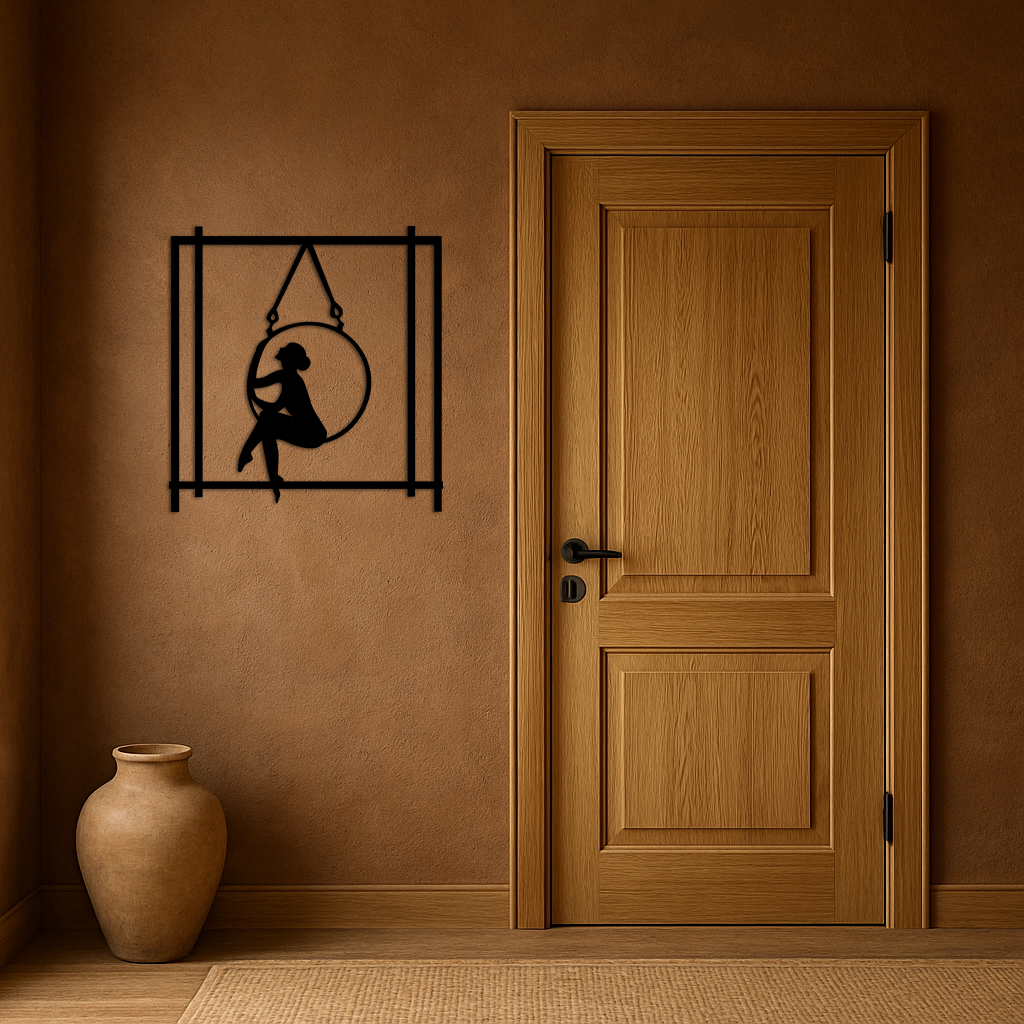 Woman on Hanging Ring Silhouette Modern Home Décor - Pink Metal Wall Art - KAFGP158
