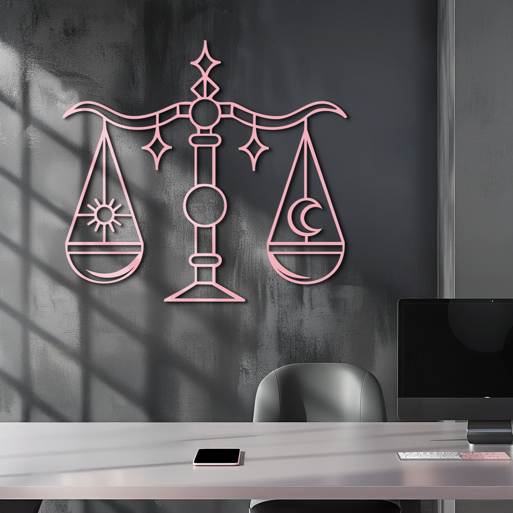 Libra Zodiac Sign Silhouette – Pink Metal Wall Art Balance Scale Design - KAFGP161
