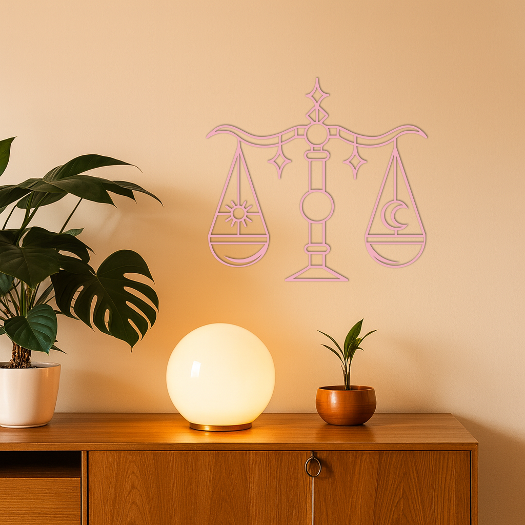 Libra Zodiac Sign Silhouette – Pink Metal Wall Art Balance Scale Design - KAFGP161