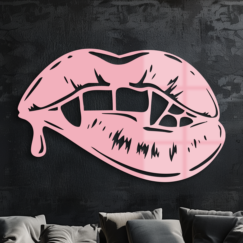 Vampire Lips Silhouette – Pink Metal Wall Art for Modern Home Décor - KAFGP163