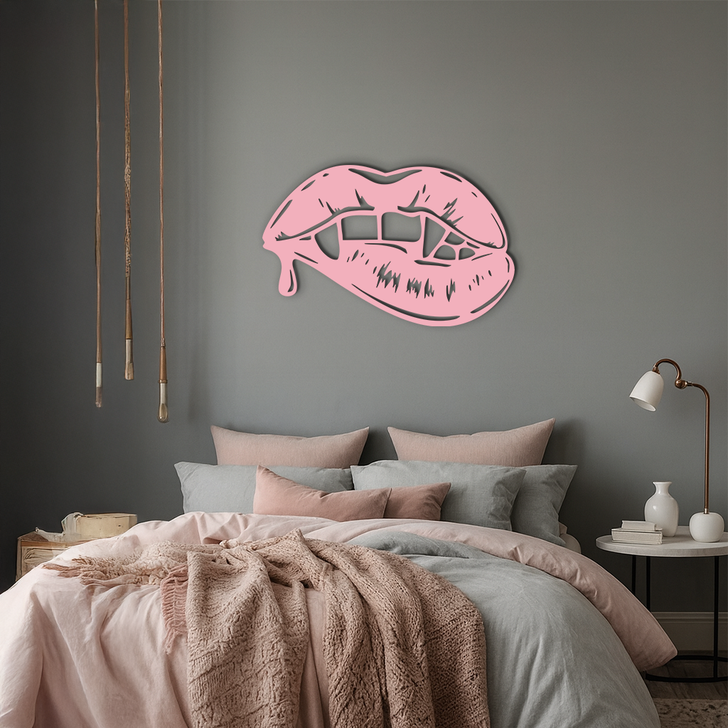 Vampire Lips Silhouette – Pink Metal Wall Art for Modern Home Décor - KAFGP163