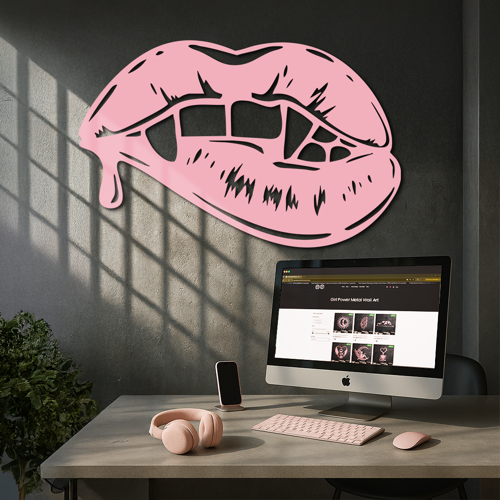 Vampire Lips Silhouette – Pink Metal Wall Art for Modern Home Décor - KAFGP163