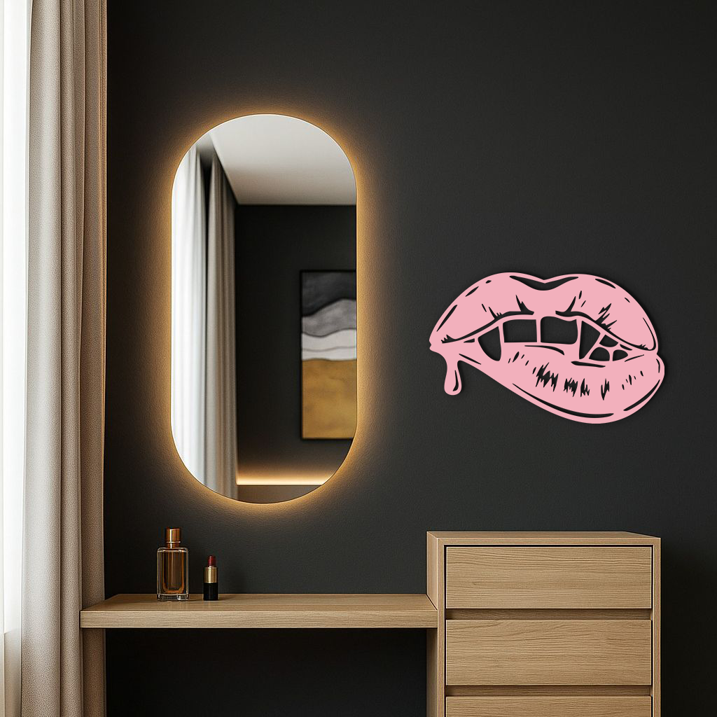 Vampire Lips Silhouette – Pink Metal Wall Art for Modern Home Décor - KAFGP163