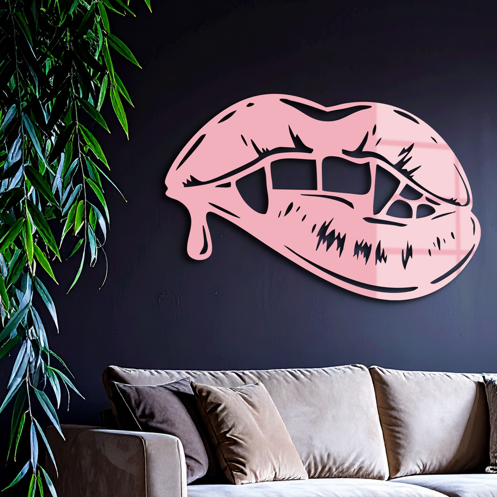 Vampire Lips Silhouette – Pink Metal Wall Art for Modern Home Décor - KAFGP163