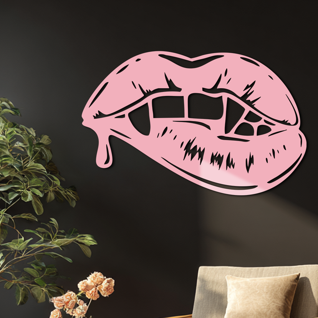 Vampire Lips Silhouette – Pink Metal Wall Art for Modern Home Décor - KAFGP163