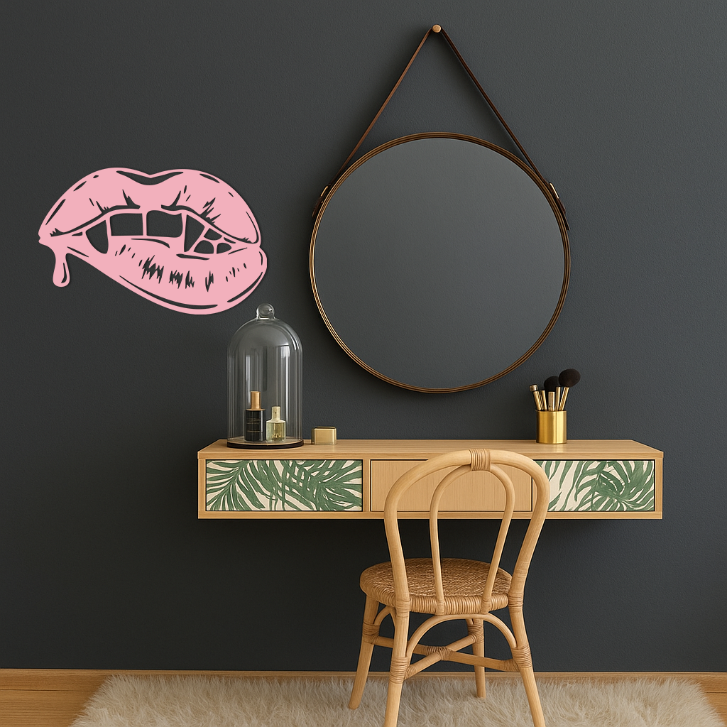 Vampire Lips Silhouette – Pink Metal Wall Art for Modern Home Décor - KAFGP163