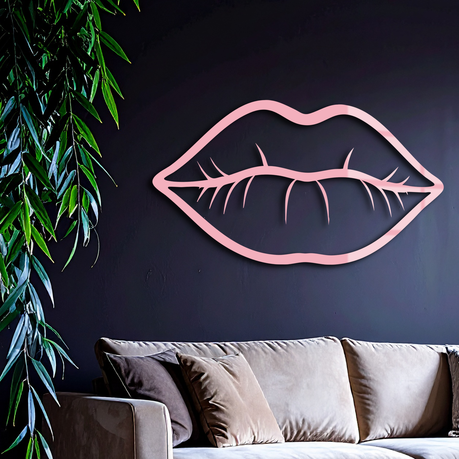 Lips Silhouette Pink Metal Wall Art – Modern Home Decor - KAFGP175