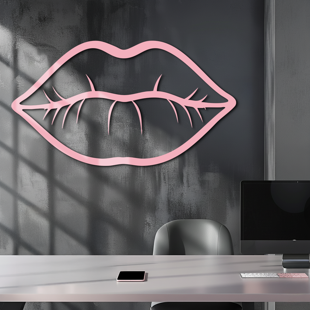 Lips Silhouette Pink Metal Wall Art – Modern Home Decor - KAFGP175