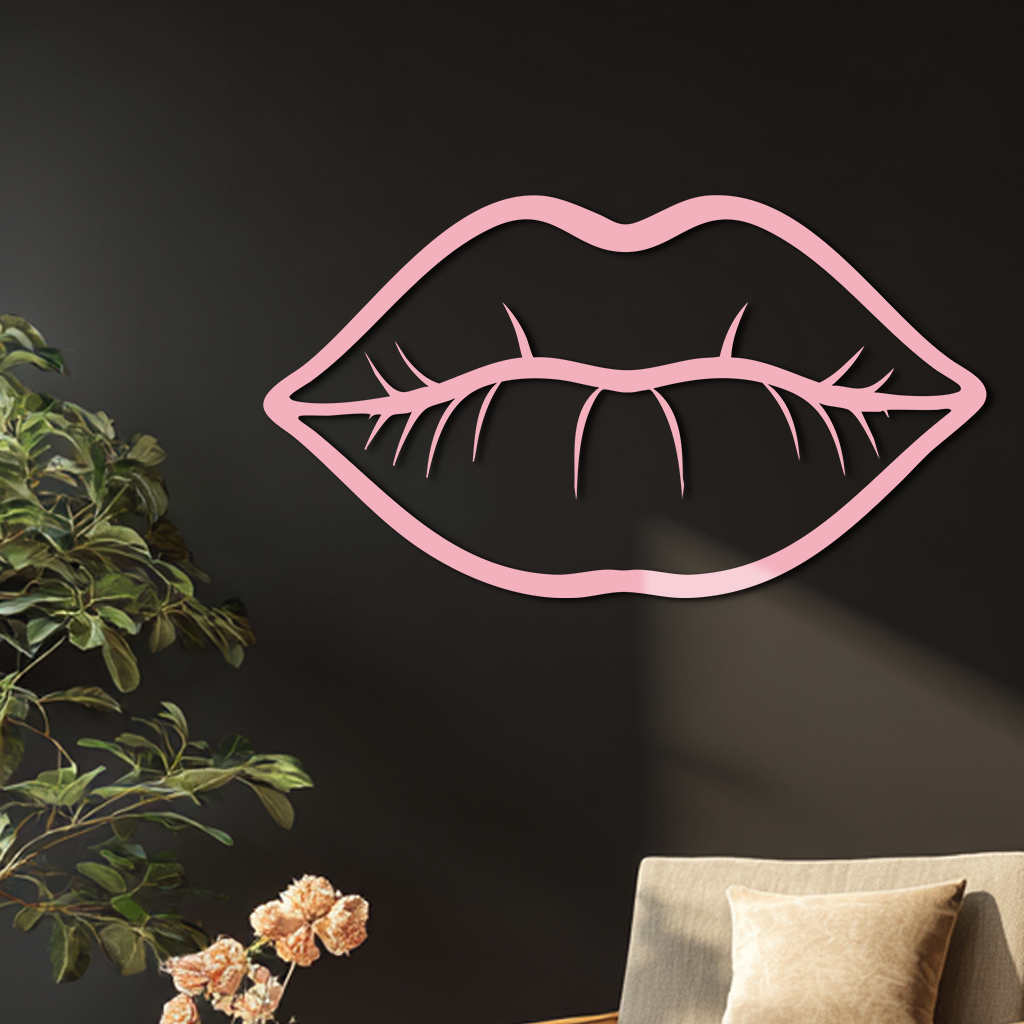 Lips Silhouette Pink Metal Wall Art – Modern Home Decor - KAFGP175