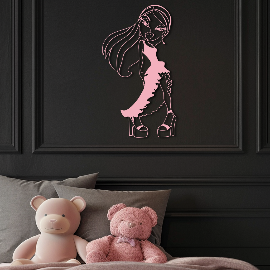 Bratz Doll Silhouette Modern Wall Art – Pink Metal Wall Décor - KAFGP180