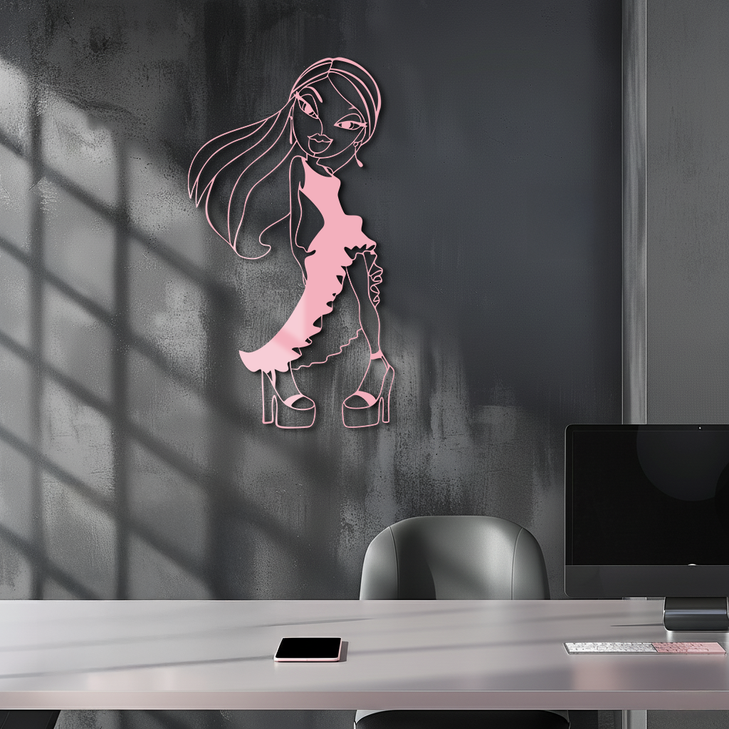 Bratz Doll Silhouette Modern Wall Art – Pink Metal Wall Décor - KAFGP180