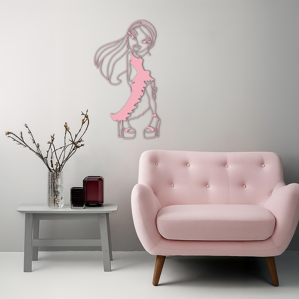 Bratz Doll Silhouette Modern Wall Art – Pink Metal Wall Décor - KAFGP180
