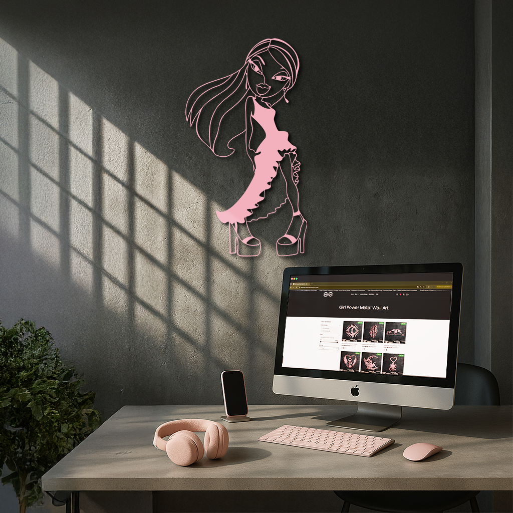 Bratz Doll Silhouette Modern Wall Art – Pink Metal Wall Décor - KAFGP180