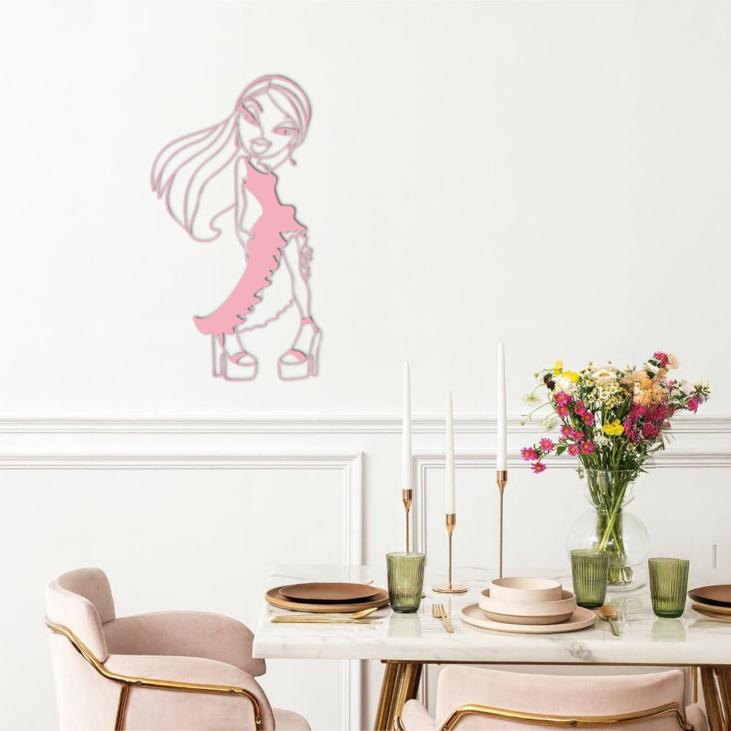 Bratz Doll Silhouette Modern Wall Art – Pink Metal Wall Décor - KAFGP180