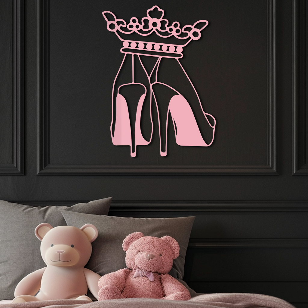 Crown High Heels Silhouette – Pink Metal Wall Art for Modern Glam Décor - KAFGP182
