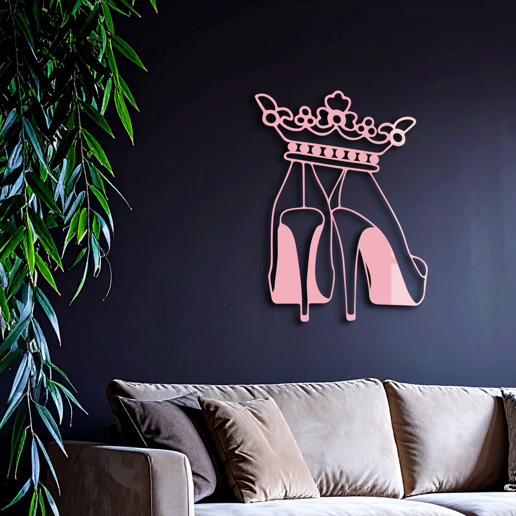 Crown High Heels Silhouette – Pink Metal Wall Art for Modern Glam Décor - KAFGP182