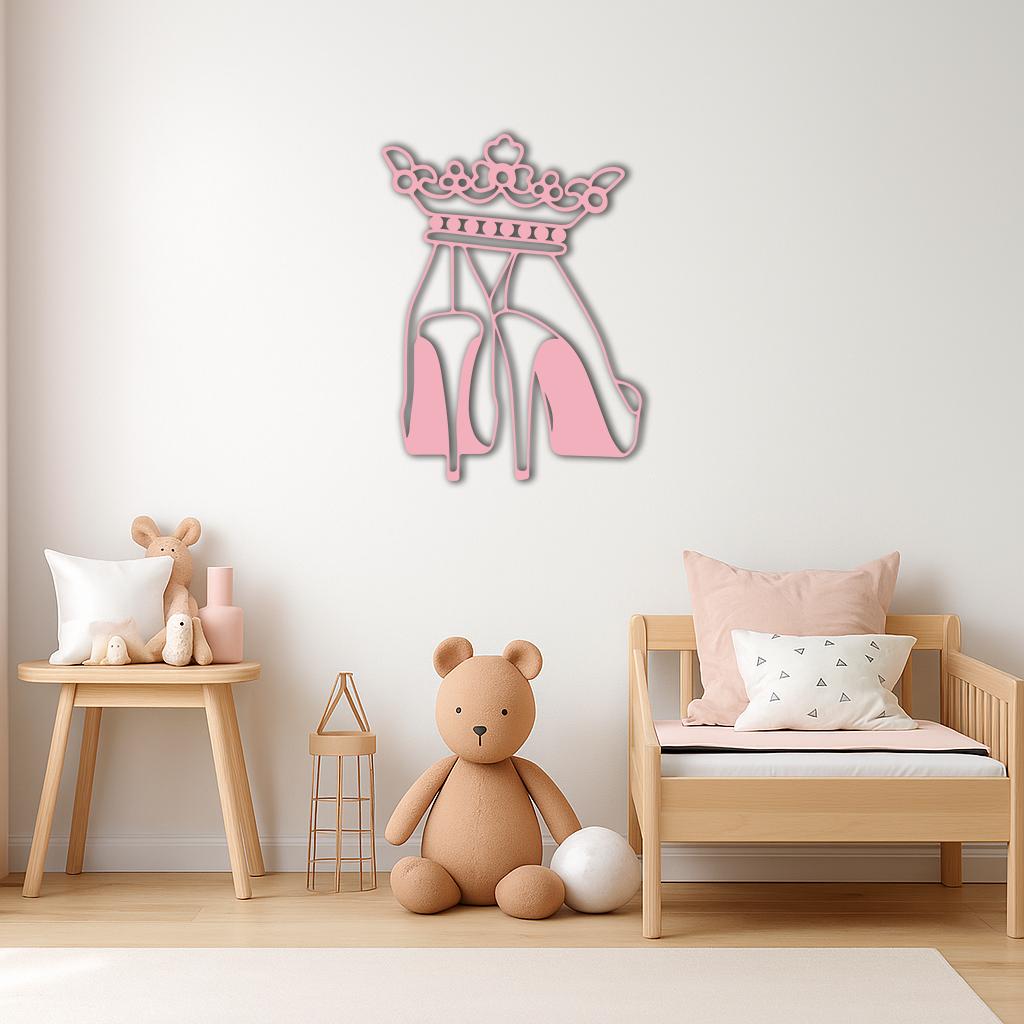 Crown High Heels Silhouette – Pink Metal Wall Art for Modern Glam Décor - KAFGP182