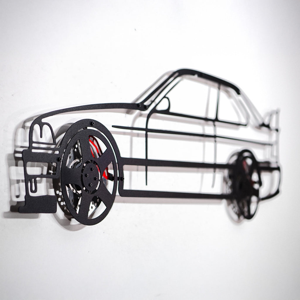 BMW E36 M3 Wall Art – Classic Steel Silhouette with Spinning Wheels-KAFMEKA015