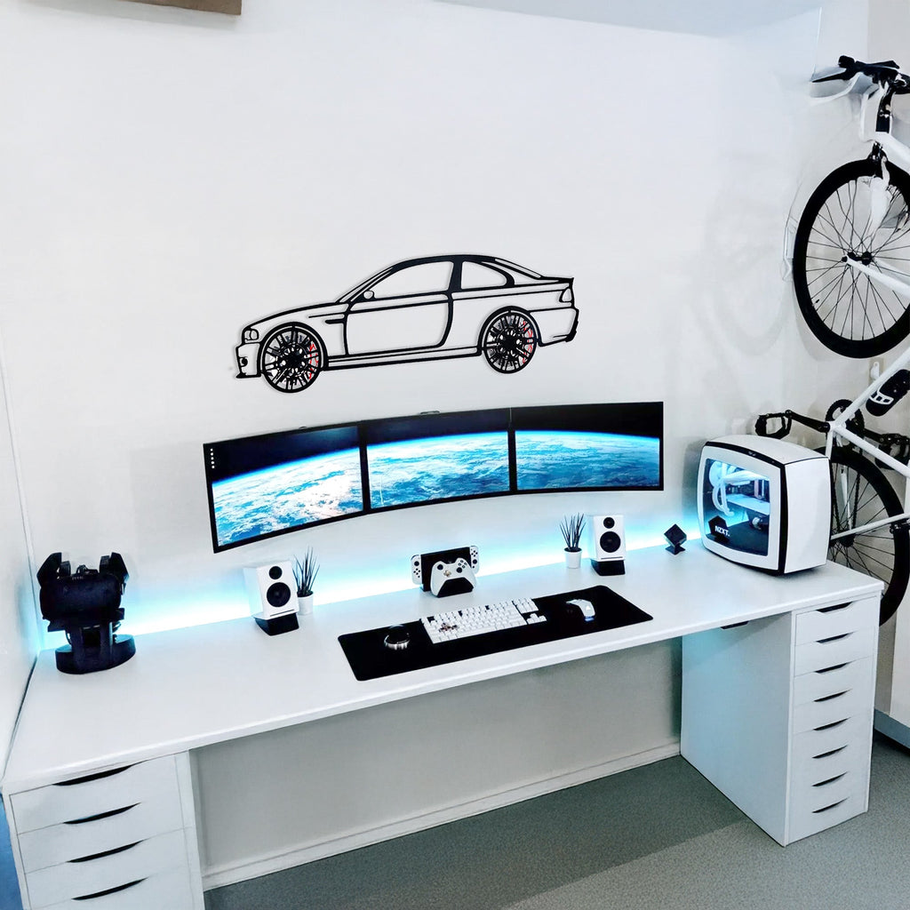 BMW E46 M3 Wall Art – Steel Silhouette with Spinning Wheels-KAFMEKA016