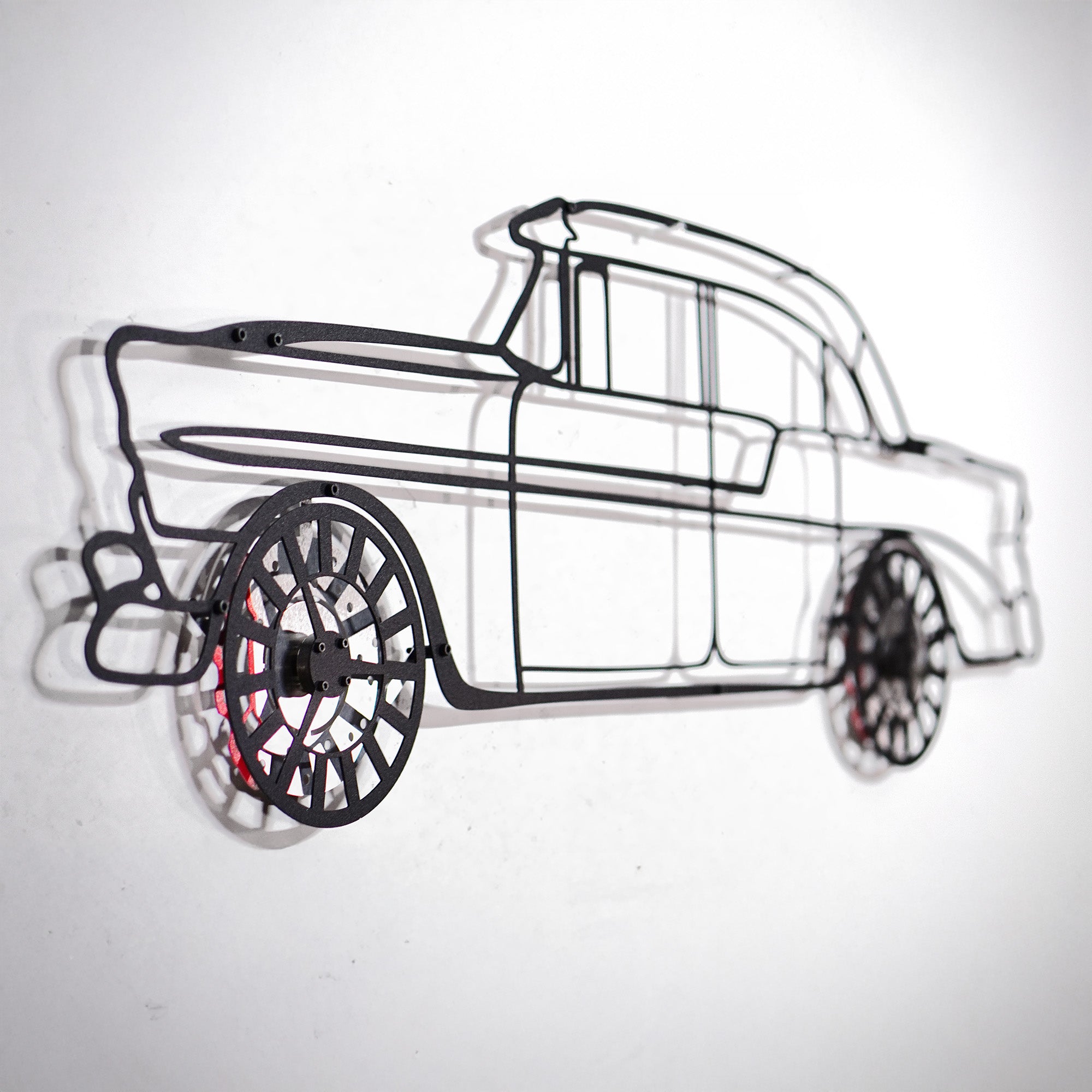 1956 Chevrolet Bel Air Wall Art – Classic Steel Silhouette with Spinning Wheels-KAFMEKA020