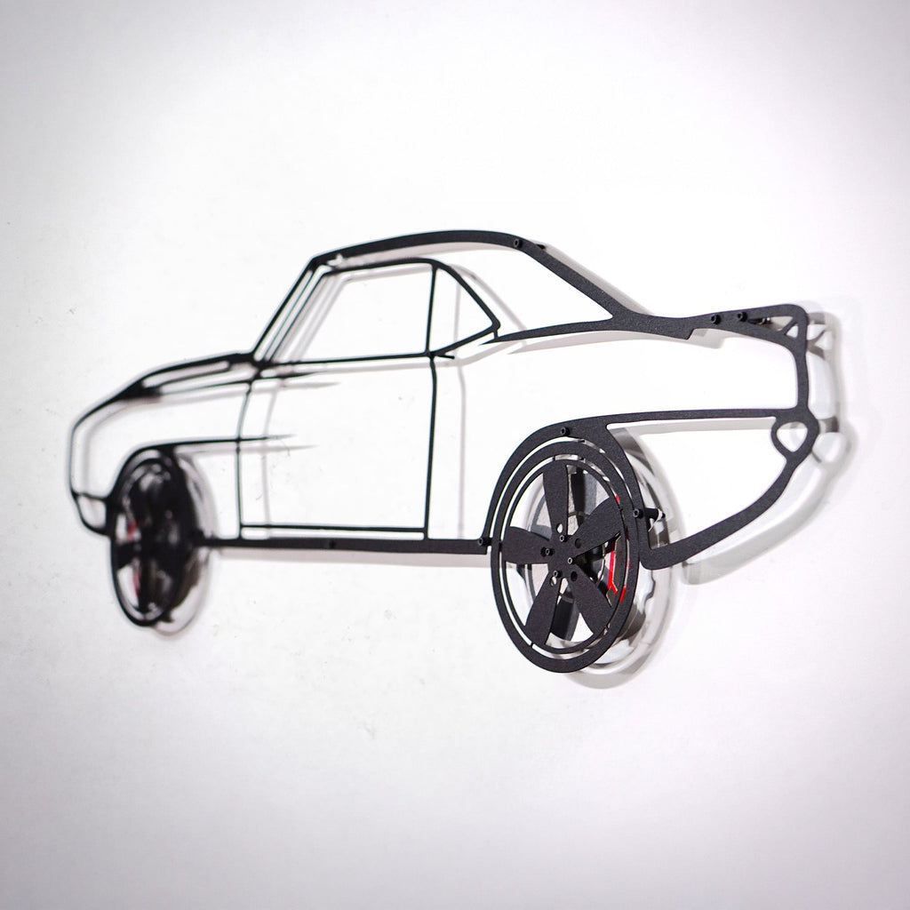 1969 Chevrolet Camaro Wall Art – Classic Steel Silhouette with Spinning Wheels-KAFMEKA021