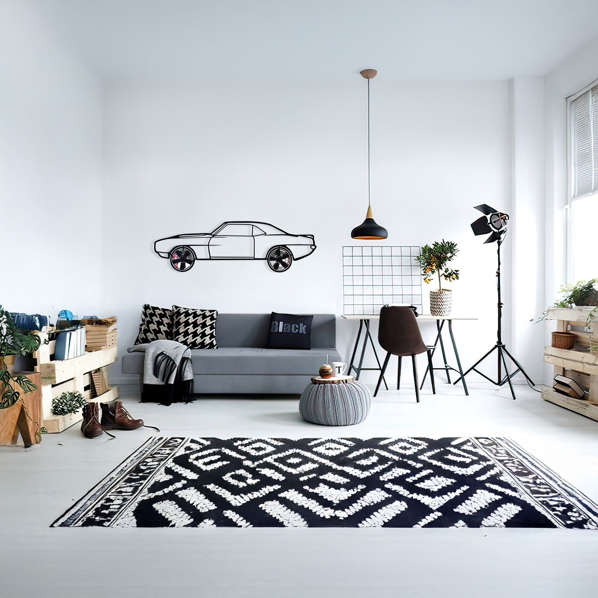 1969 Chevrolet Camaro Wall Art – Classic Steel Silhouette with Spinning Wheels-KAFMEKA021
