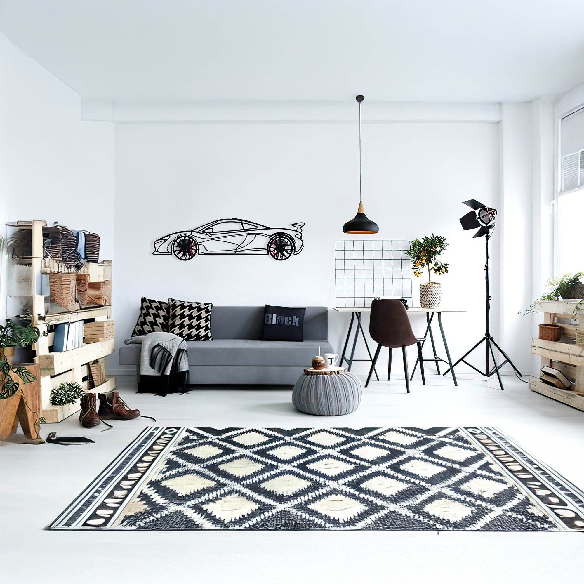 McLaren Wall Art – Exotic Supercar Steel Silhouette with Spinning Wheels-KAFMEKA031