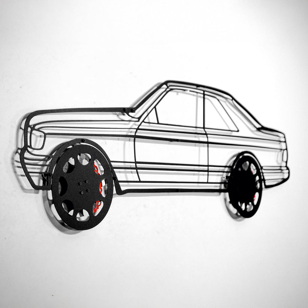 1990 Mercedes-Benz 500 SEC Wall Art – Steel Silhouette with Spinning Wheels-KAFMEKA032