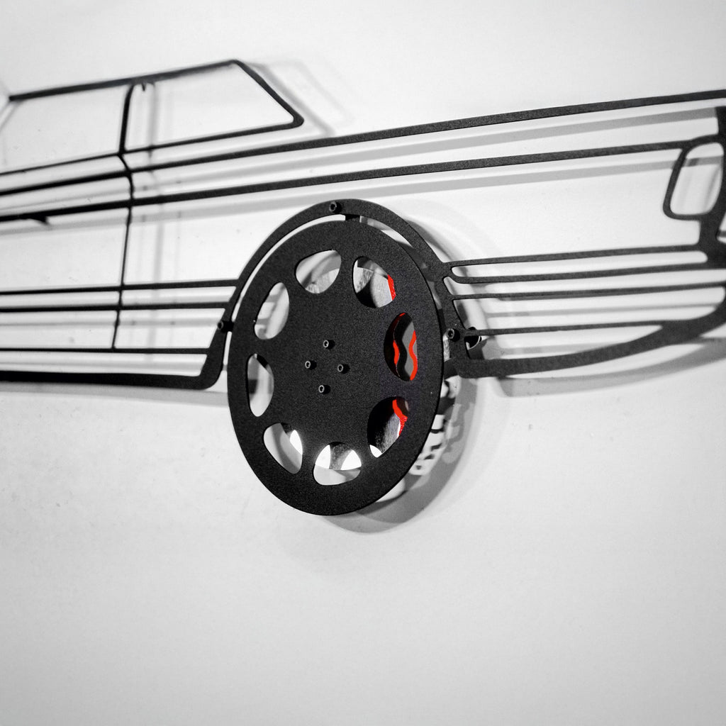 1990 Mercedes-Benz 500 SEC Wall Art – Steel Silhouette with Spinning Wheels-KAFMEKA032