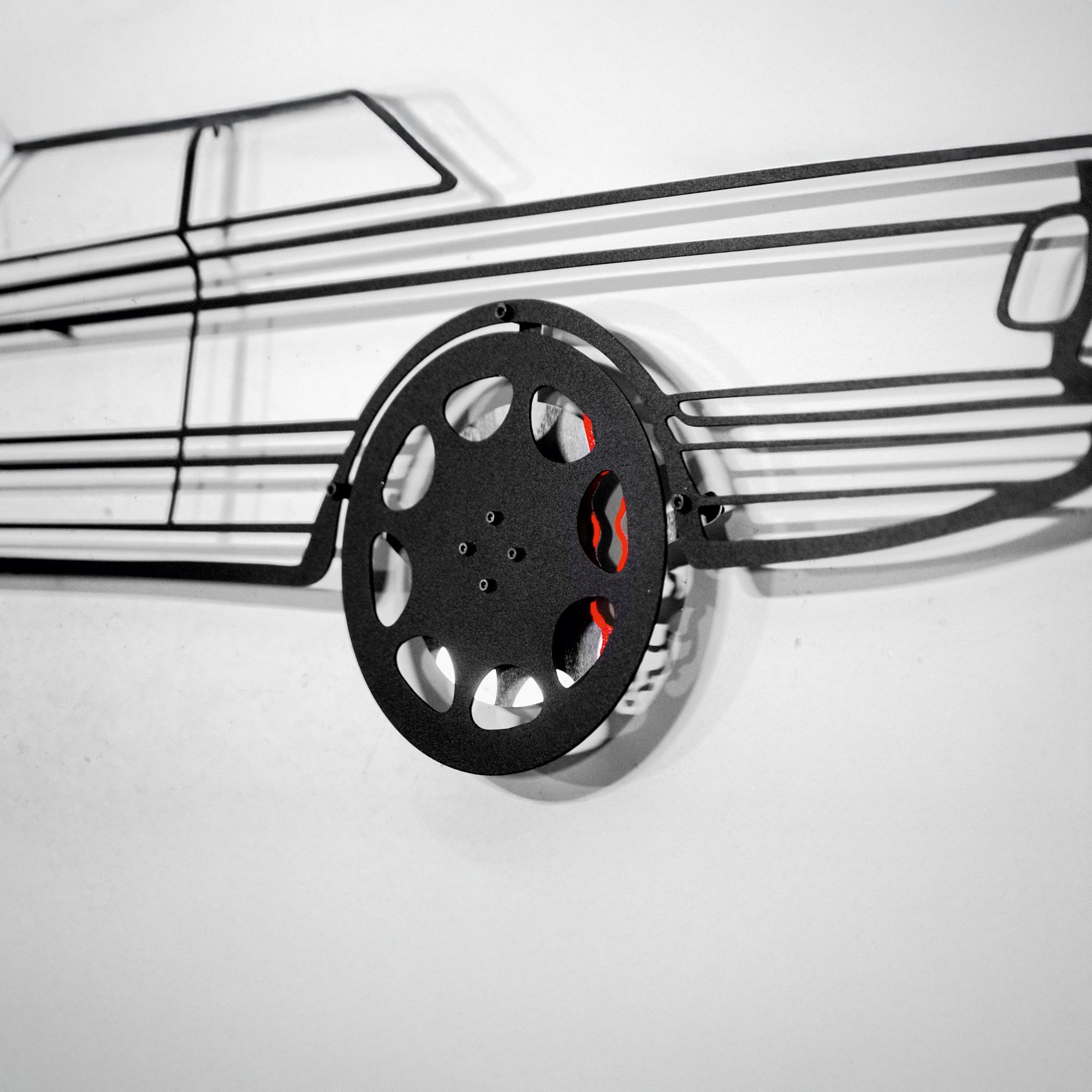 1990 Mercedes-Benz 500 SEC Wall Art – Steel Silhouette with Spinning Wheels-KAFMEKA032