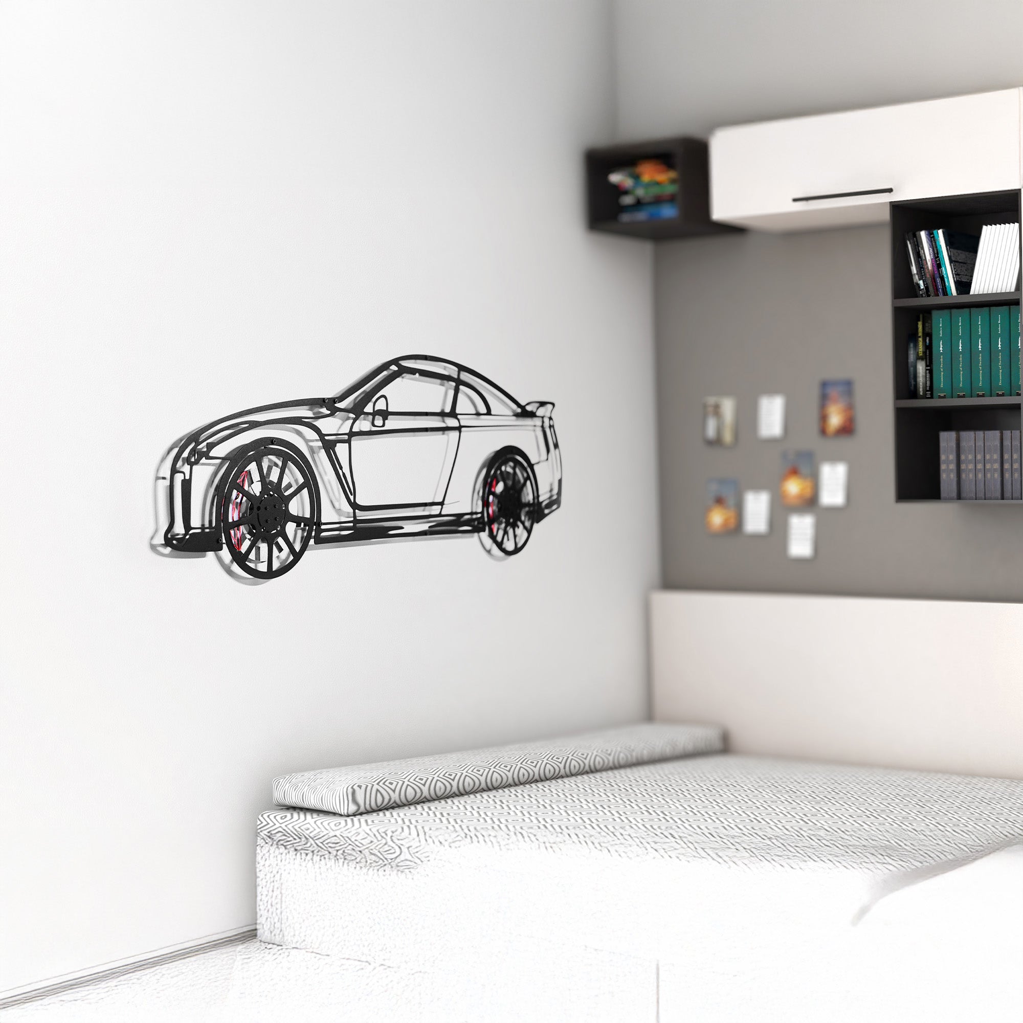 Nissan GT-R R35 Wall Art – JDM Steel Silhouette with Spinning Wheels-KAFMEKA036
