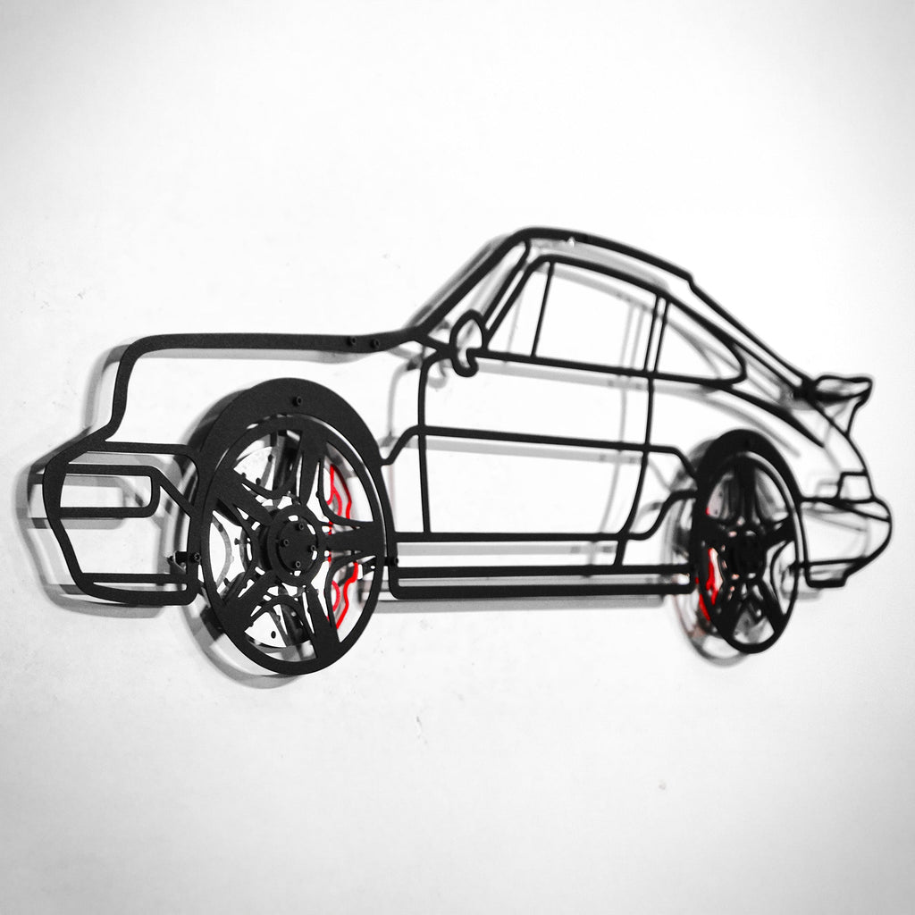 Classic Porsche 911 Wall Art – Retro Steel Silhouette with Spinning Wheels-KAFMEKA038