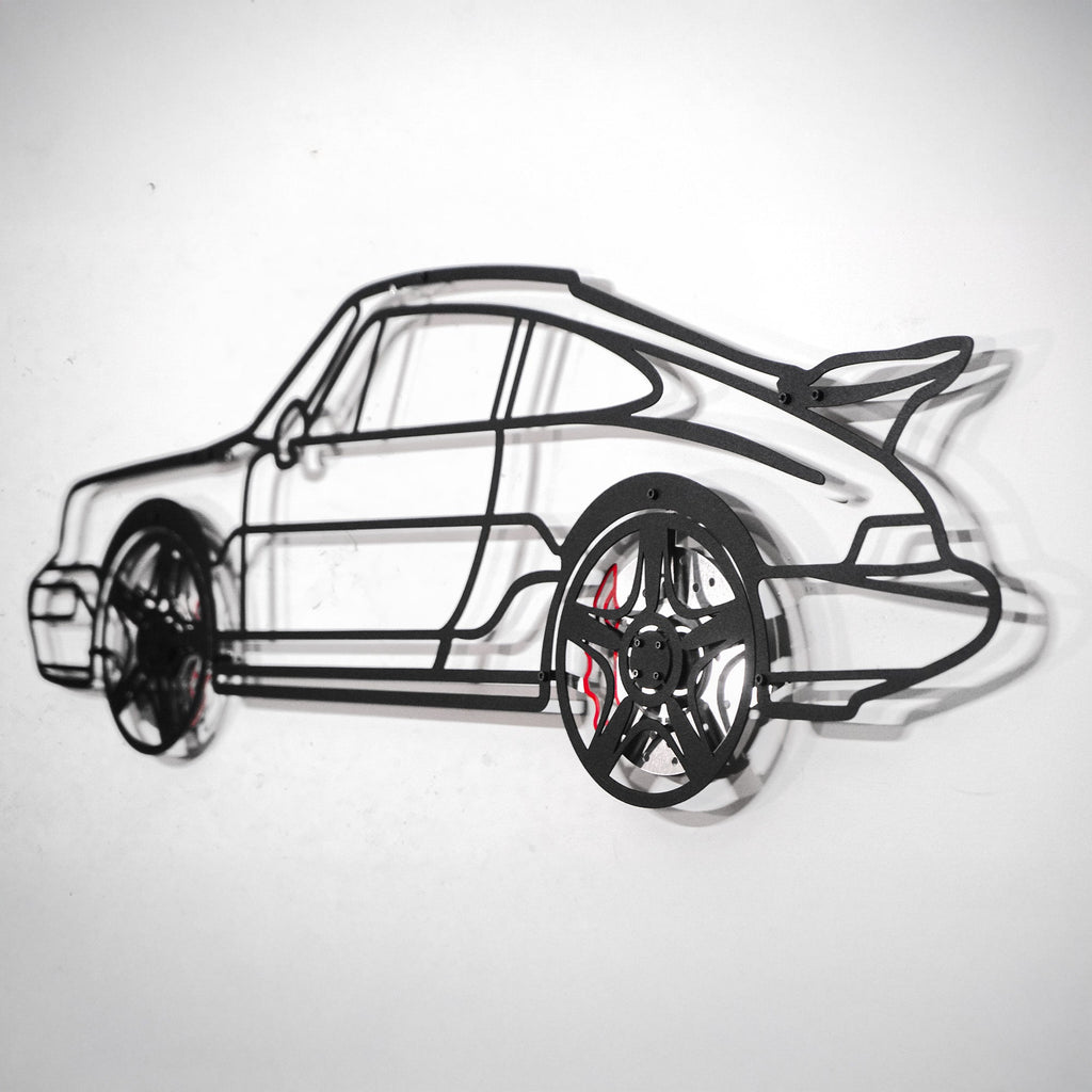 Classic Porsche 911 Wall Art – Retro Steel Silhouette with Spinning Wheels-KAFMEKA038