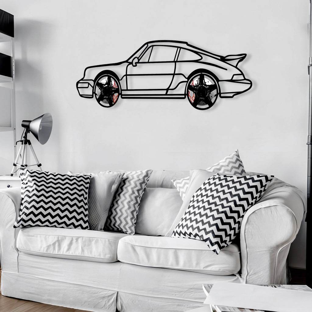 Classic Porsche 911 Wall Art – Retro Steel Silhouette with Spinning Wheels-KAFMEKA038