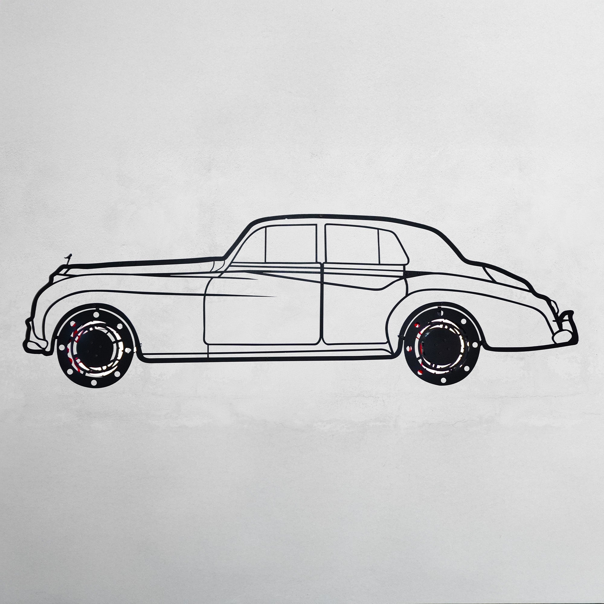 Rolls-Royce Silver Wall Art – Classic Luxury Steel Silhouette with Spinning Wheels-KAFMEKA040